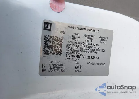 2020 GMC Savana Cargo Rwd 2500 Extended Wheelbase Work Van z USA, uszkodzony, nr VIN 1GTW7BFG2L1193613